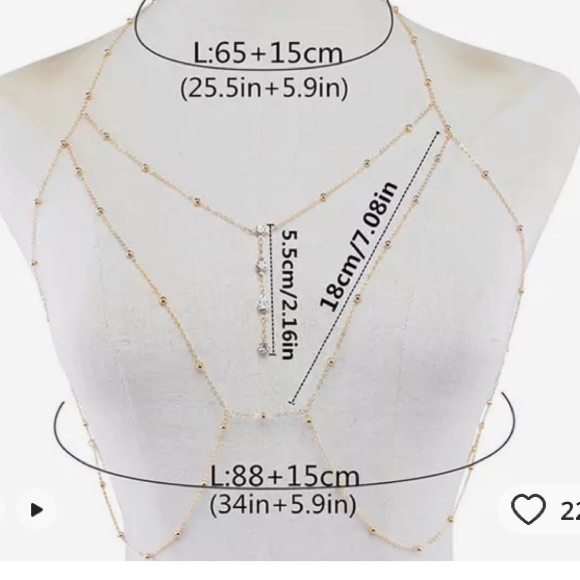 Sexy Necklace pendant Choker Opera Chain Bling Breast Gold - Picture 3 of 4